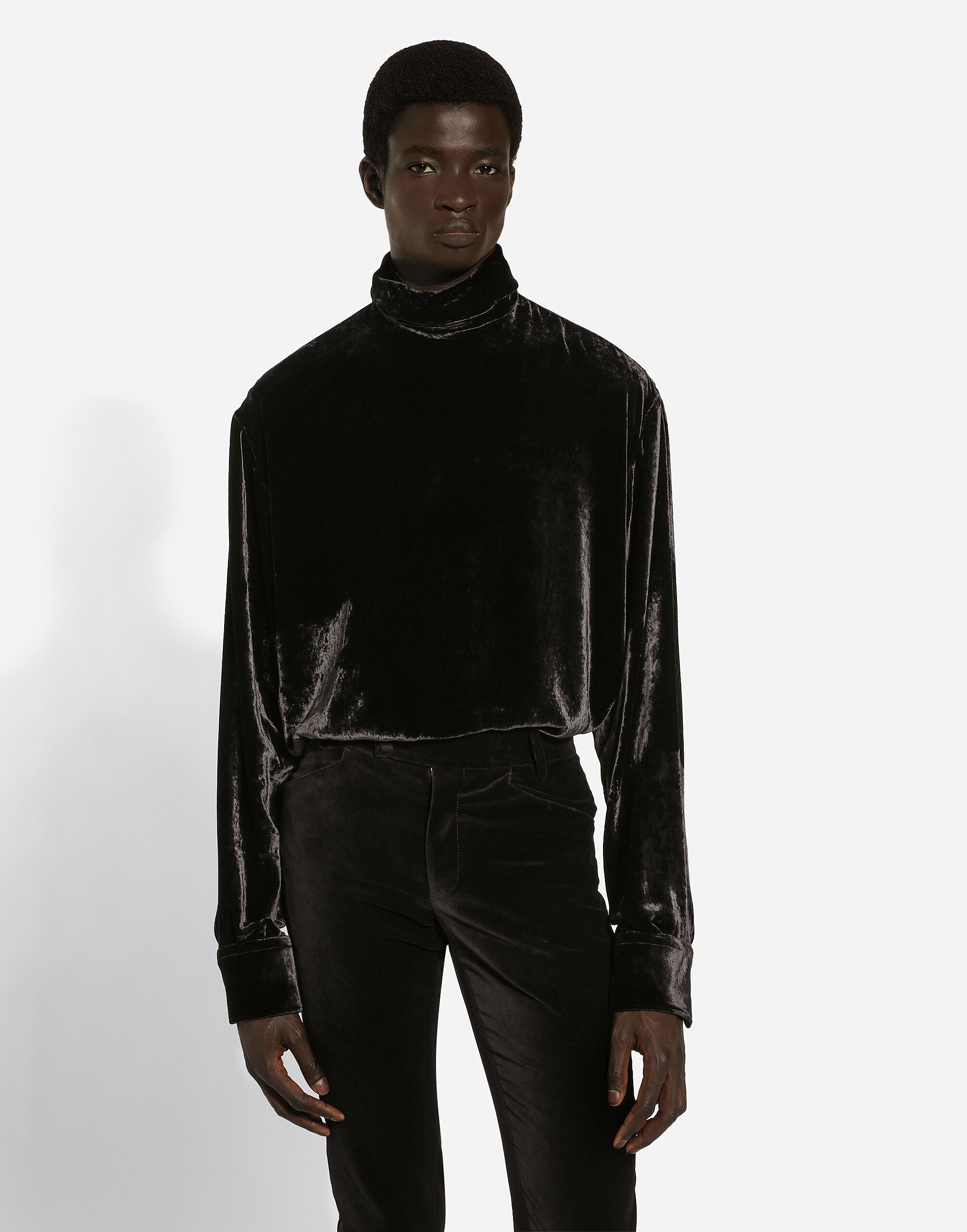 Loose velvet turtleneck with shirt cuffs in Black for Men Dolce Gabbana