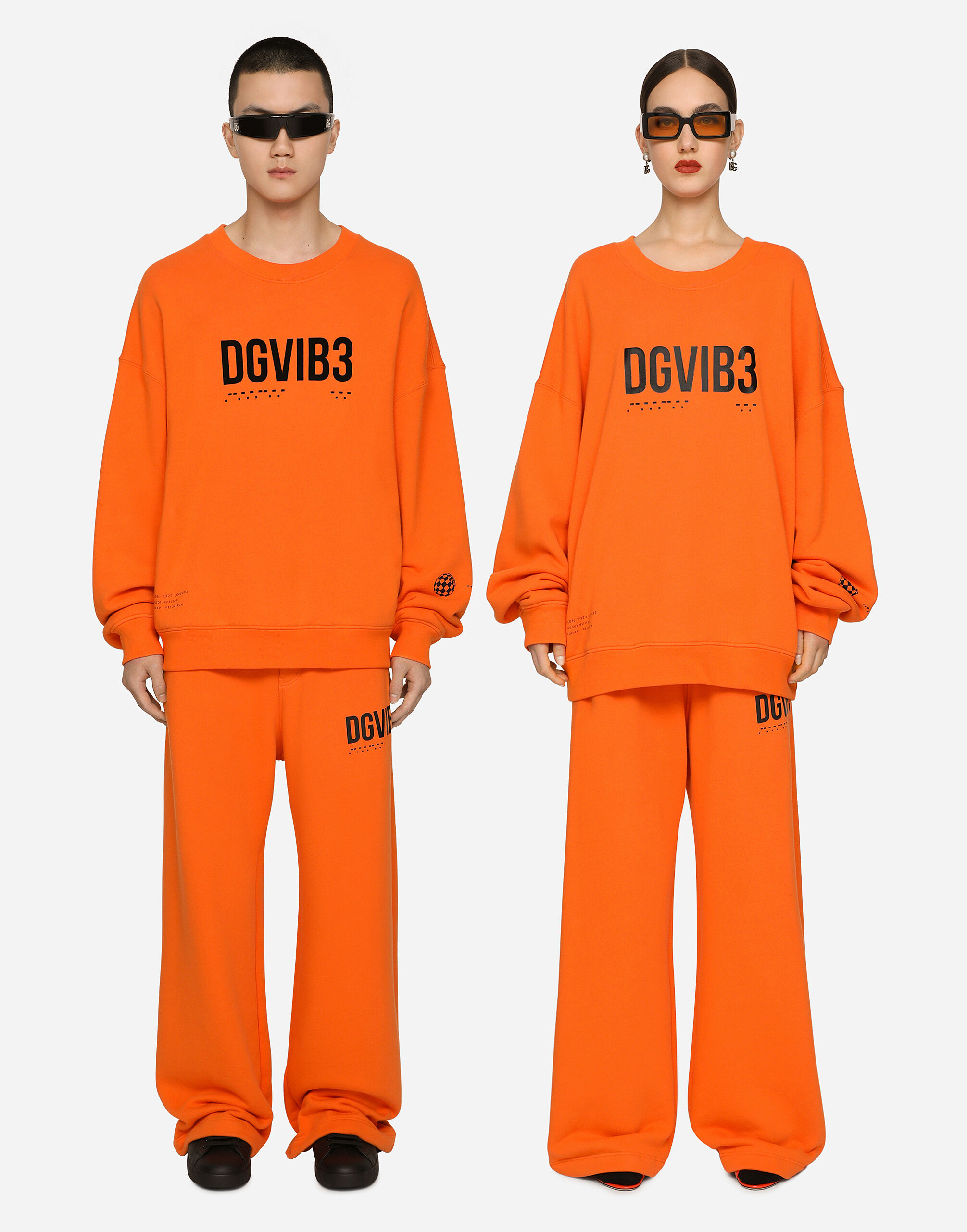 Cotton jersey round neck sweatshirt with DGVIB3 print in Orange