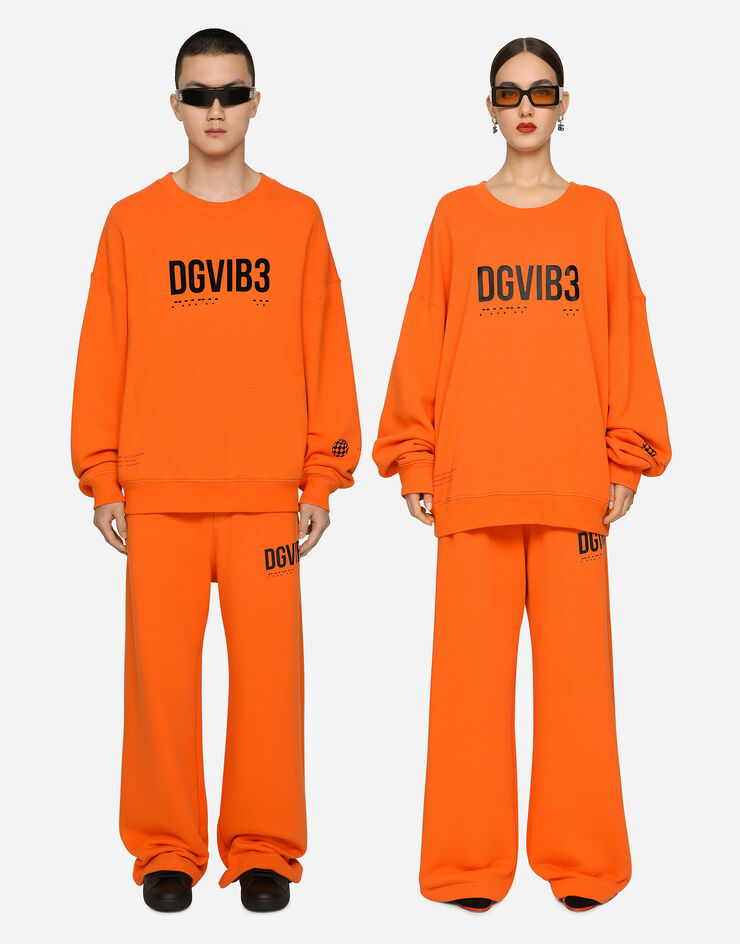 Dolce & Gabbana Rundhalssweatshirt aus Baumwolljersey mit Print DG VIB3 Orange F9R70TG7K3G