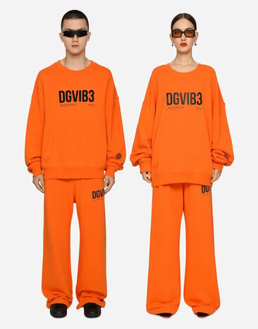 Dolce & Gabbana Rundhalssweatshirt aus Baumwolljersey mit Print DG VIB3 Schwarz F9R72ZGH095