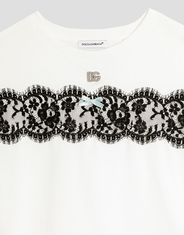 Dolce & Gabbana Jersey t-shirt with metallic DG logo with rhinestones White L5JTQTG7PTX