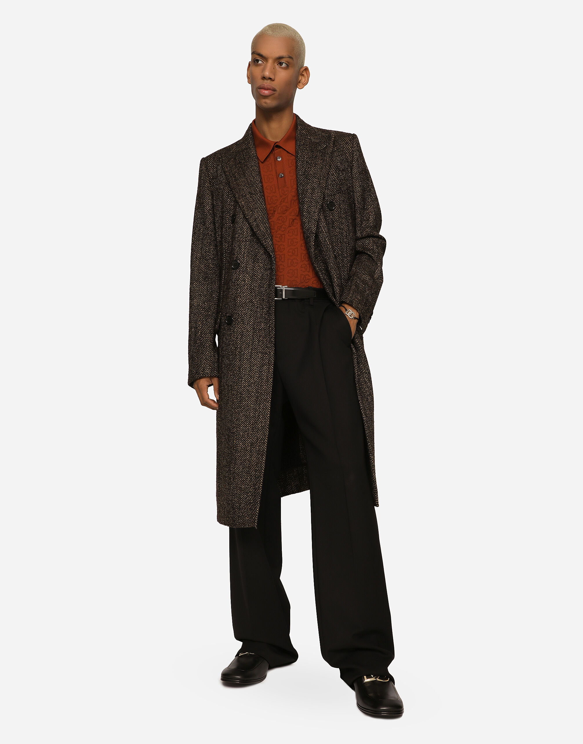 マルチカラーのメンズ ダブルブレストコート ウール＆アルパカ