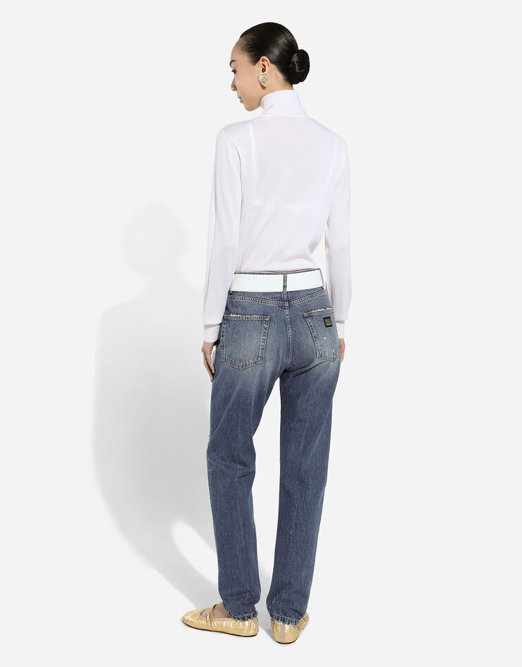 Dolce & Gabbana Pull à col montant en cachemire et soie Blanc FXW13TJFMEW