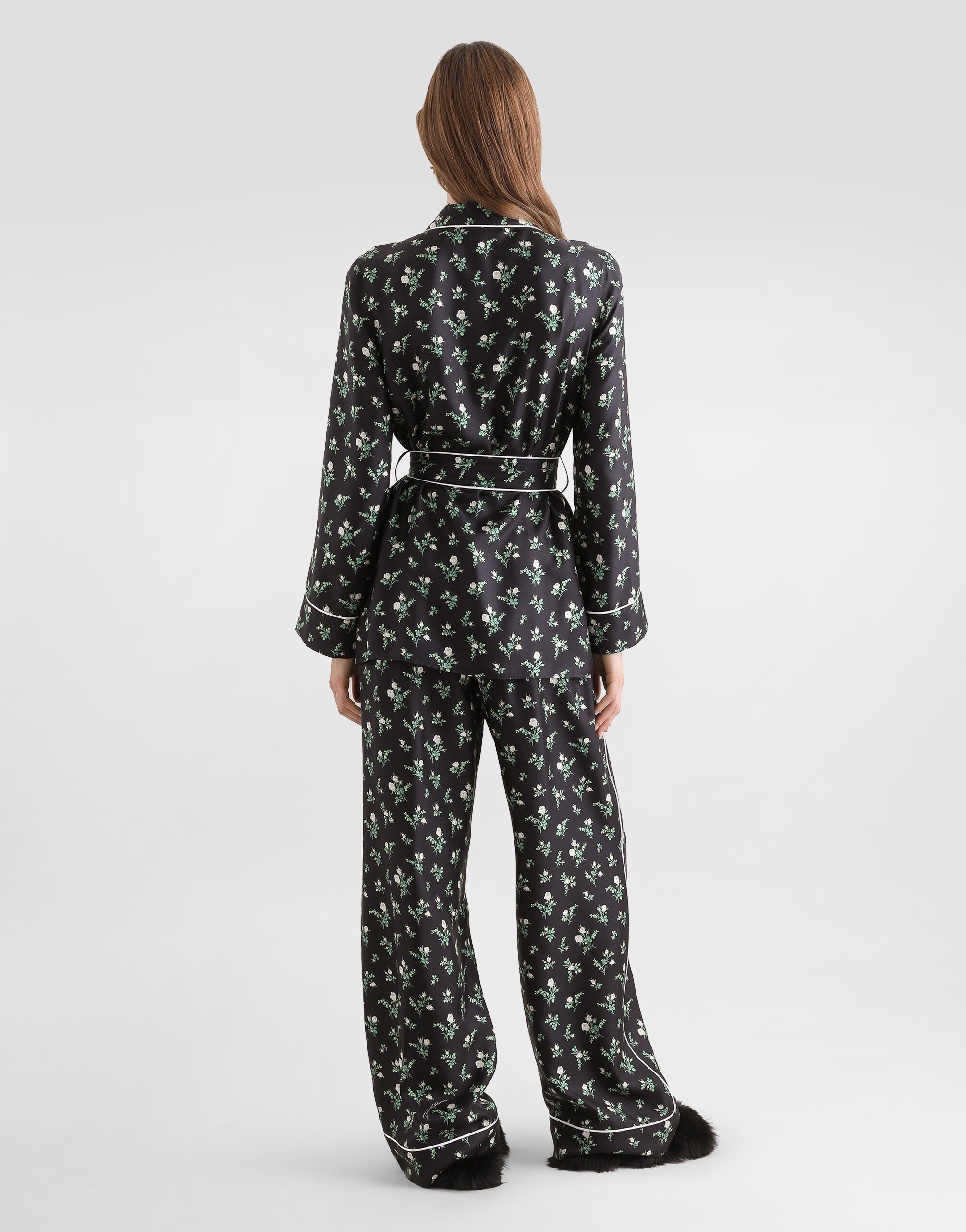 Roses and lilies of the valley-print twill vanity trousers in