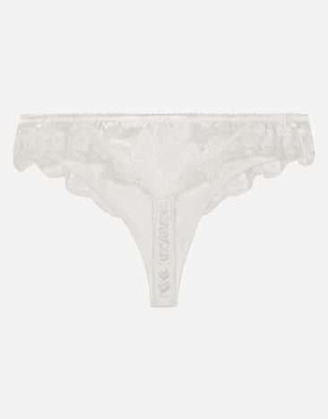 Dolce & Gabbana Satin thong with lace detailing White O2B50TFUAD8
