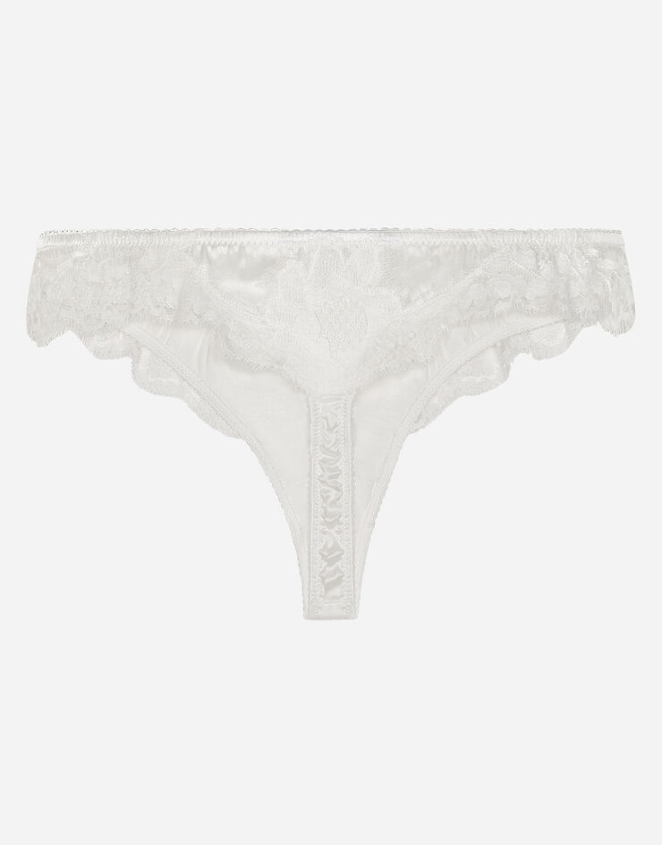 Dolce & Gabbana Tanga de raso con encaje Blanco O2B50TFUAD8