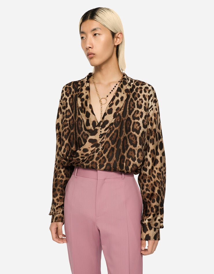 Dolce & Gabbana Oversize silk shirt with leopard print Animal Print G5JN9TIS1B7
