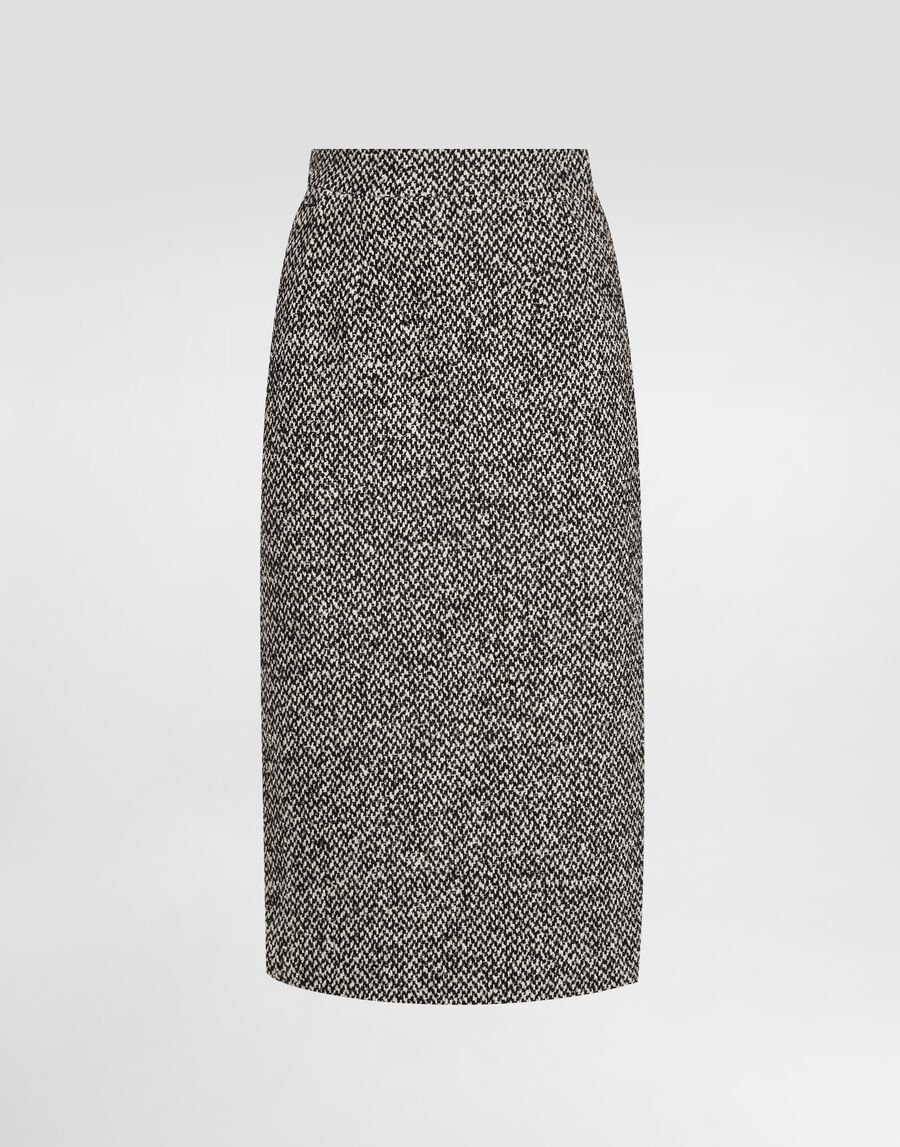 Dotted wool blend sheath skirt