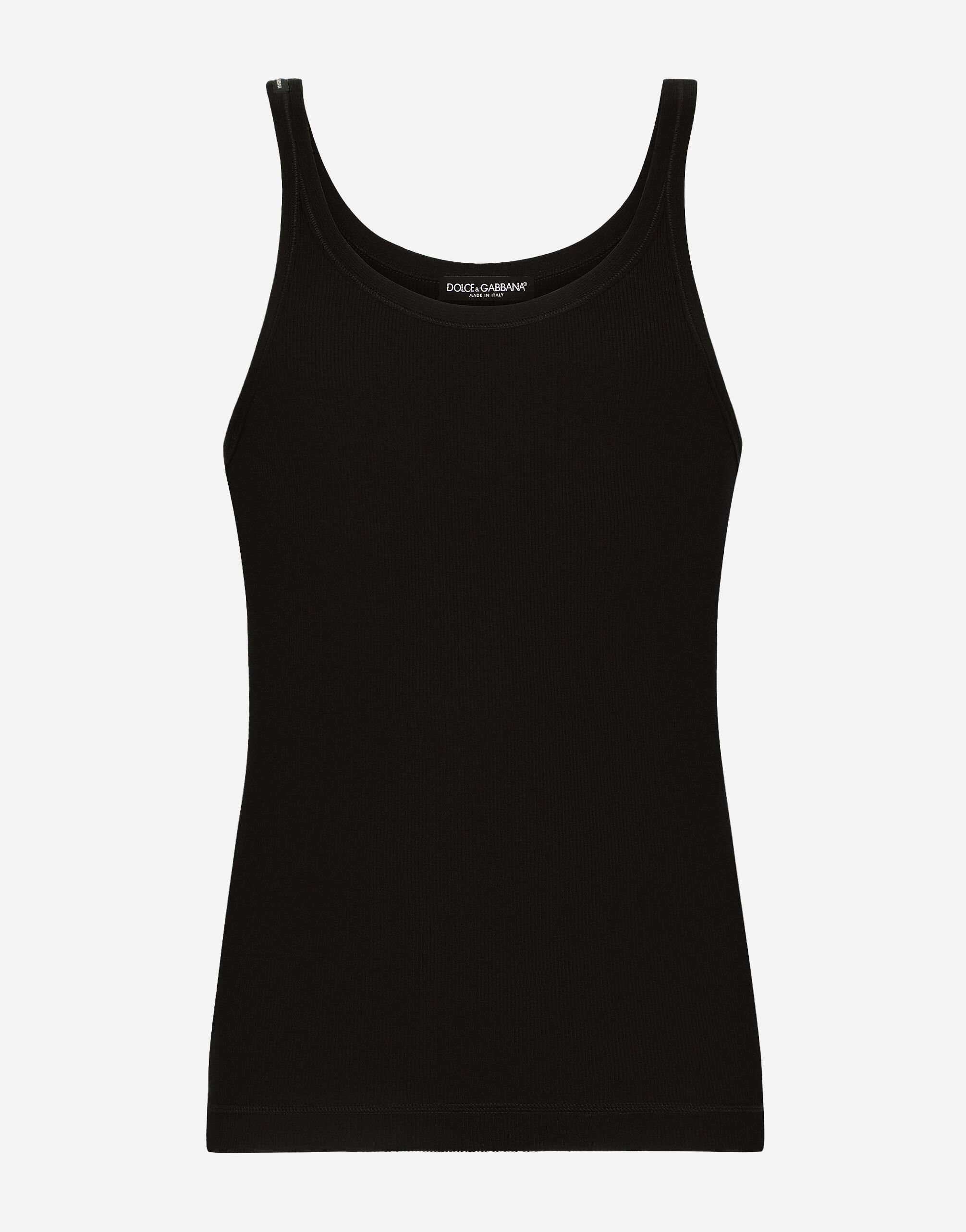 Dolce & Gabbana Camiseta sin mangas de algodón acanalado lavado Negro VG446FVP187