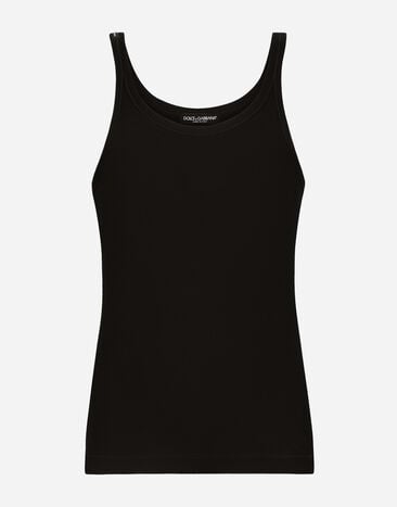 Dolce & Gabbana Camiseta sin mangas de algodón acanalado lavado Negro VG446FVP187