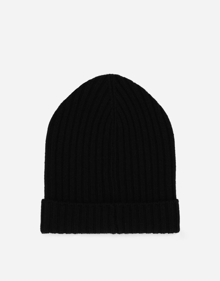 Dolce&Gabbana Ribbed knit hat with logo tag Black LBKH82JCVM2