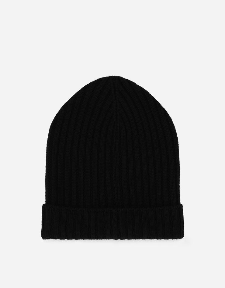 Dolce&Gabbana Ribbed knit hat with logo tag Black LBKH82JCVM2