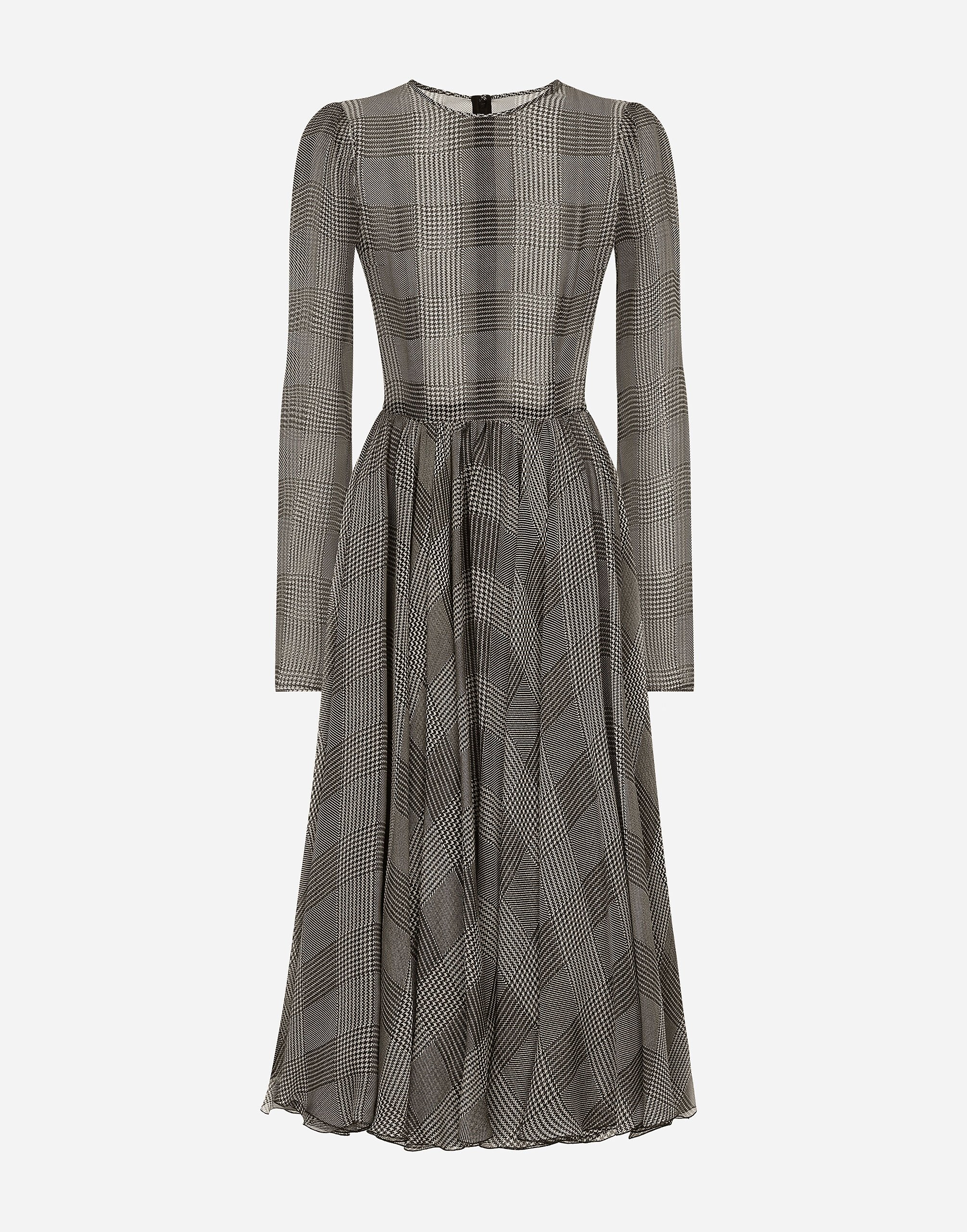 Robe patineuse mi longue en mousseline a imprime prince de Galles en Multicolore pour femme Dolce Gabbana