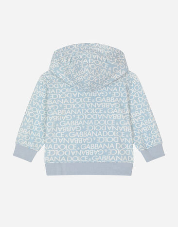 Dolce&Gabbana Sudadera con capucha de punto con estampado Logomania y parche Azul Claro L1JWHMG7KR1
