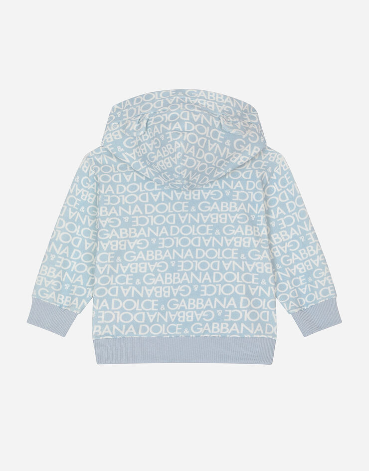 DolceGabbanaSpa Sudadera con capucha de punto con estampado Logomania y parche Azul Claro L1JWHMG7KR1