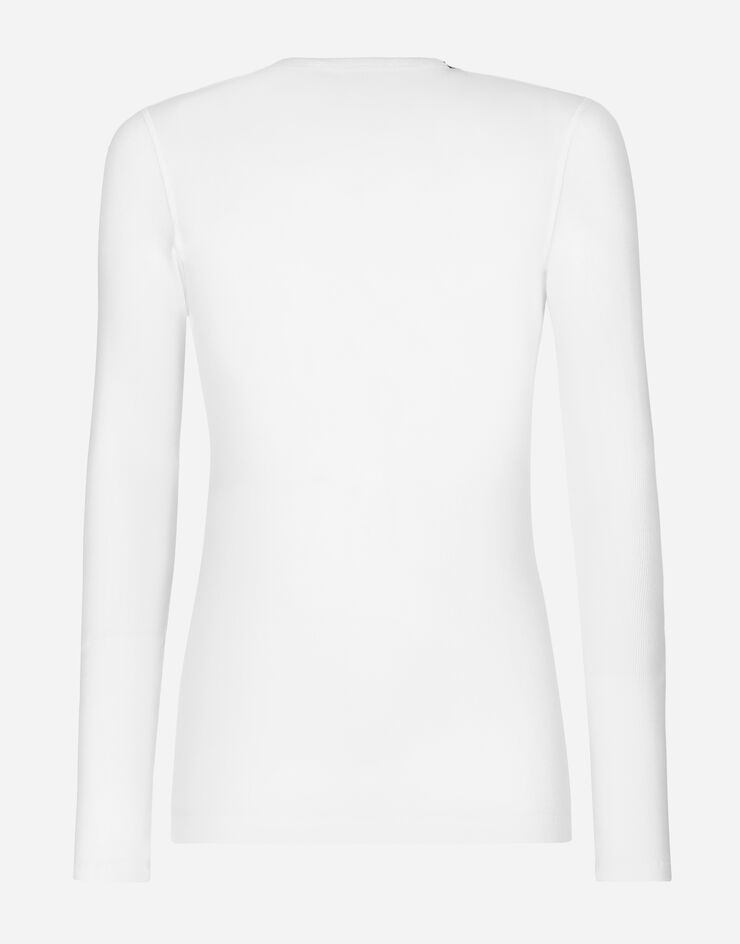 Dolce&Gabbana Serafino-T-Shirt aus gerippter Baumwolle Weiss G8PG8TFUGKY