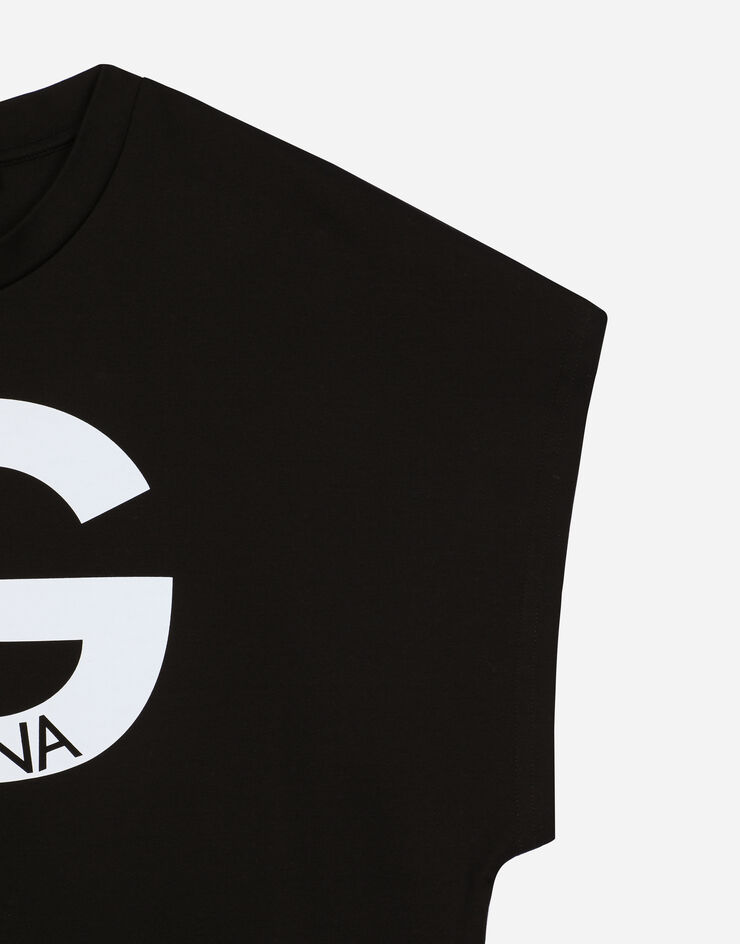 Dolce & Gabbana DG 프린트 저지 티셔츠 블랙 F8Q56ZG7G3E