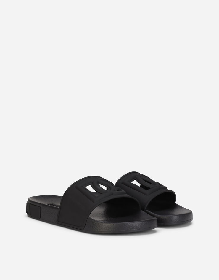 Dolce & Gabbana Rubber beachwear slides with DG Millennials logo Black CS2012AO666