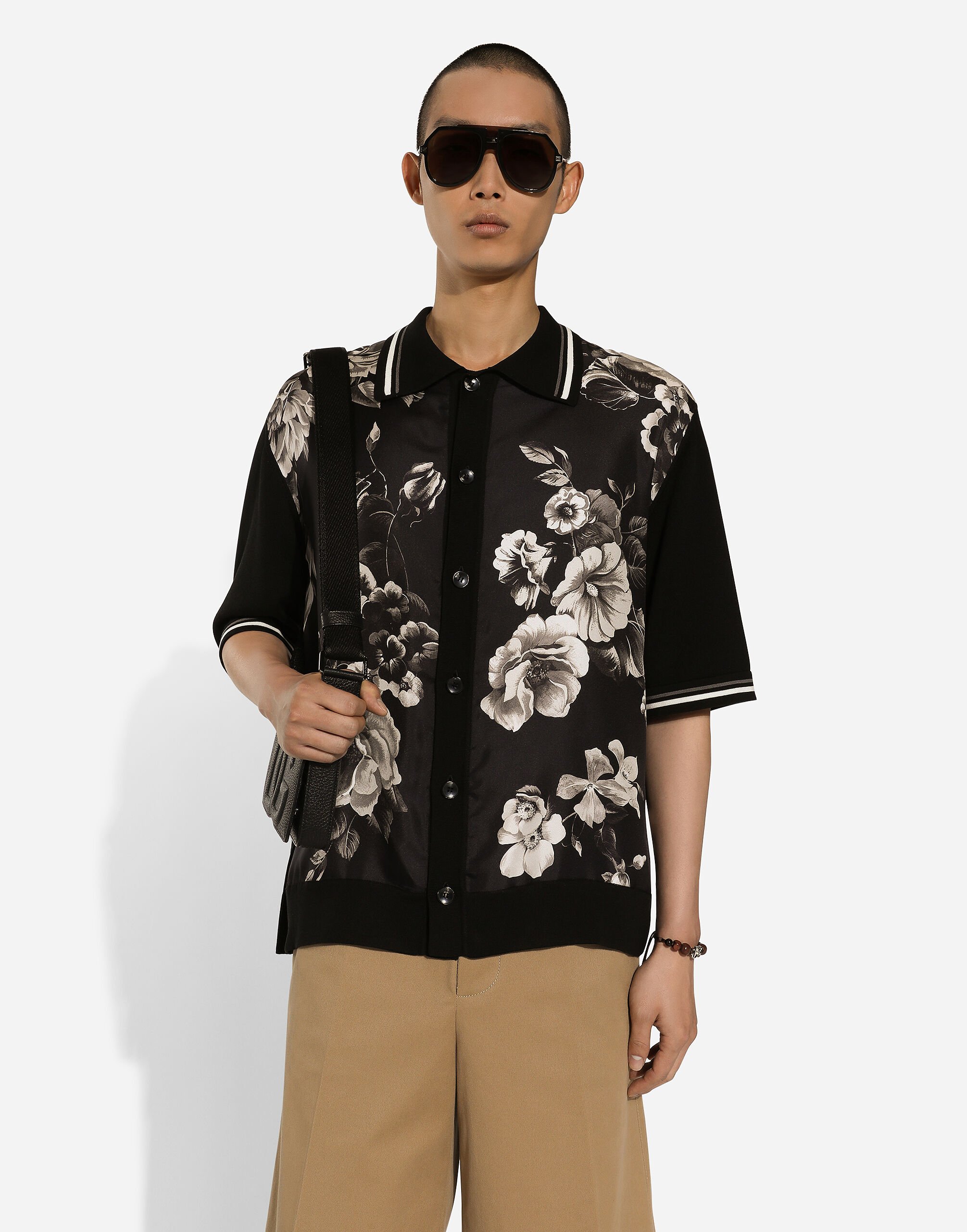 Camicia over in seta e cotone con stampa Fiori in Stampa da Uomo Dolce Gabbana
