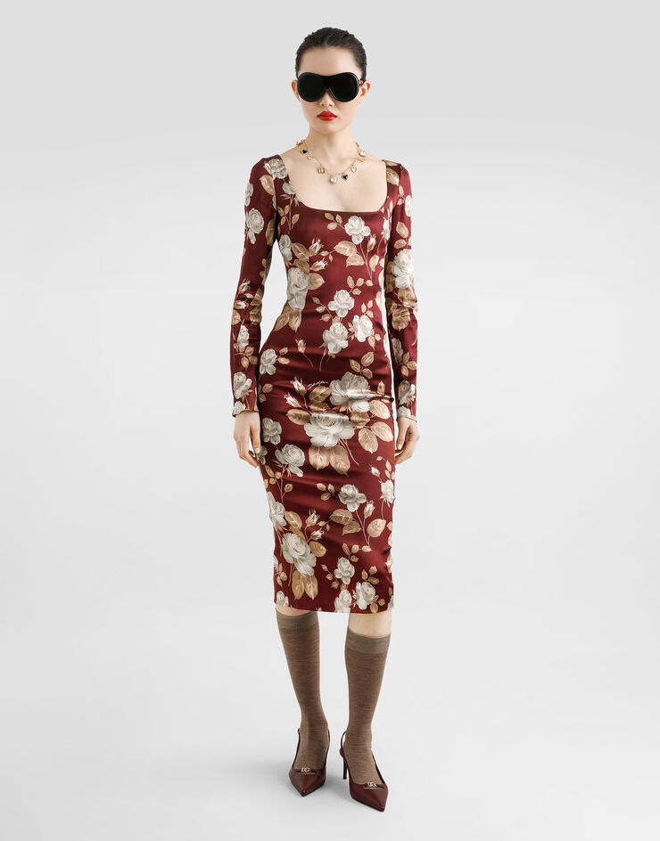 Dolce & Gabbana Vintage rose-print satin dress Print F6TYGTFSIB8