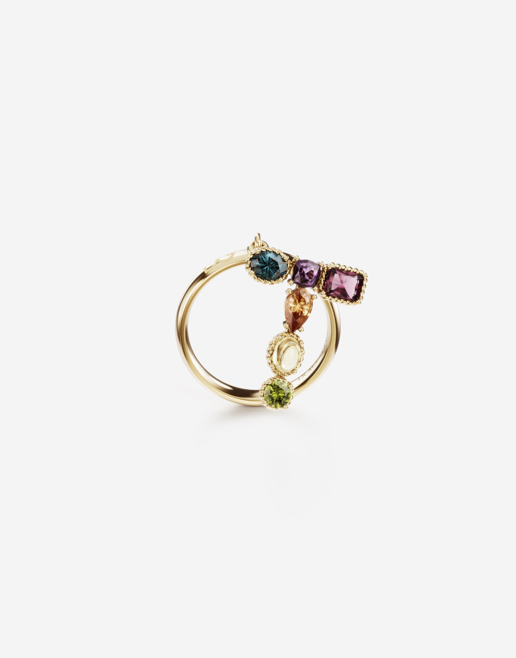 Dolce & Gabbana Rainbow alphabet T ring in yellow gold with multicolor fine gems Gold WRMR1GWMIXT