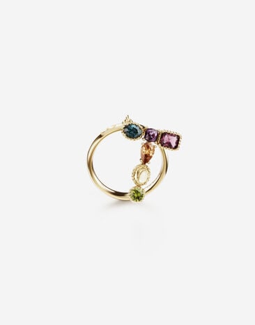 Dolce & Gabbana Rainbow alphabet T ring in yellow gold with multicolor fine gems Gold WRMR1GWMIXS