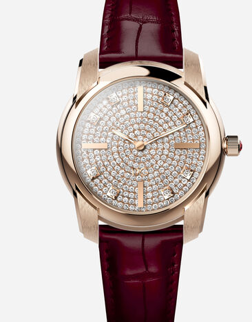 Dolce & Gabbana DG7 Pavé Uhr in 18 kt Rotgold und Diamanten mit Alligatorarmband Rot WWFE2GX5IDA