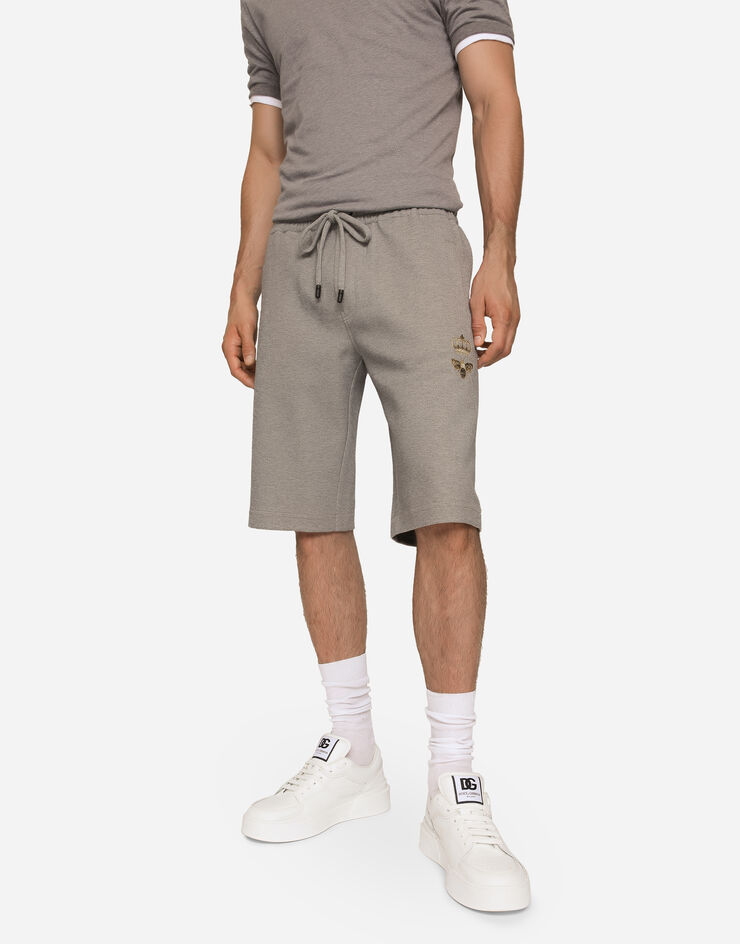 Dolce & Gabbana Jersey jogging shorts with embroidery Grey GVF8AZHU7H9