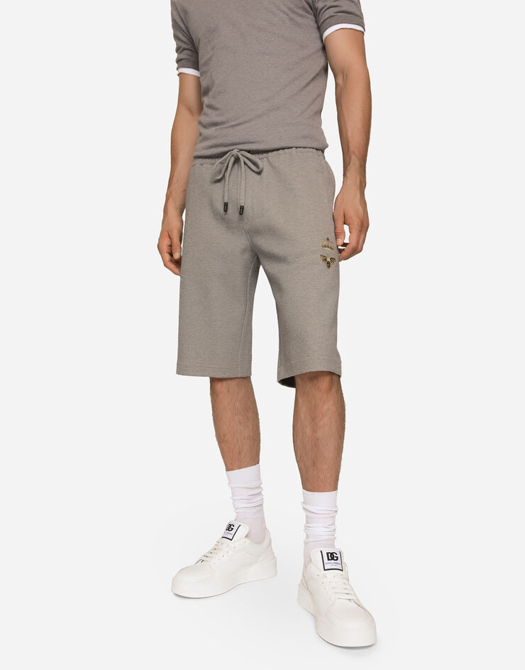 Dolce&Gabbana Jersey jogging shorts with embroidery Grey GVF8AZHU7H9