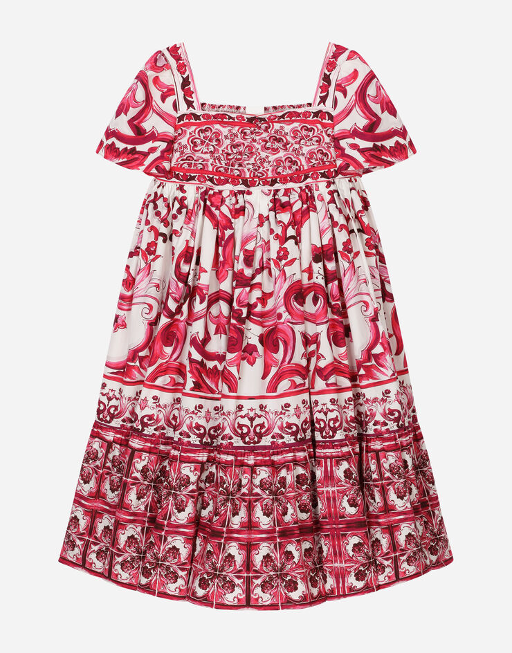 Dolce & Gabbana Langes Kleid aus Popeline Majolika-Print Mehrfarbig L53DE7G7EY0