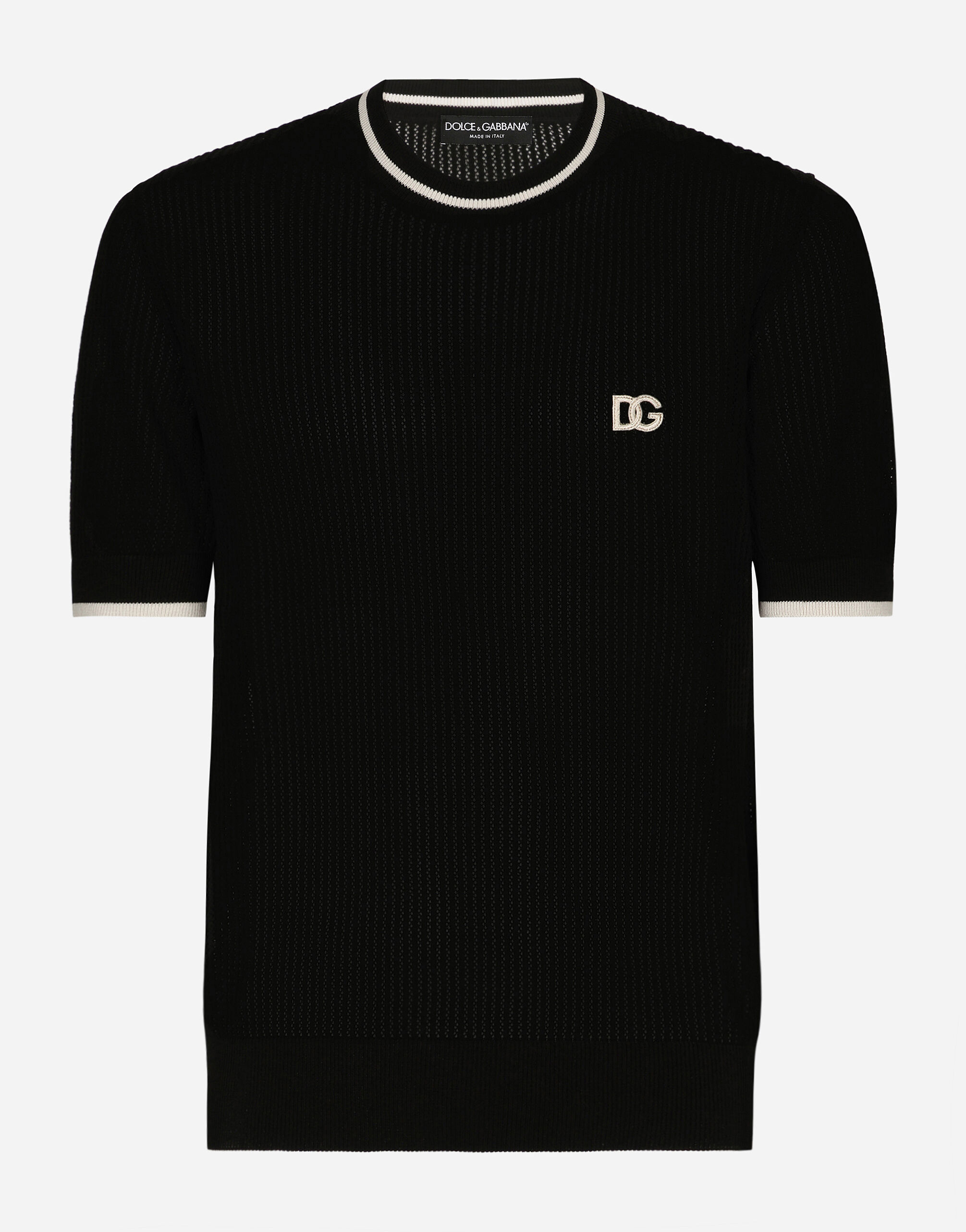Dolce & Gabbana Round-neck cotton sweater with DG logo Black GXZ38ZJBCDS