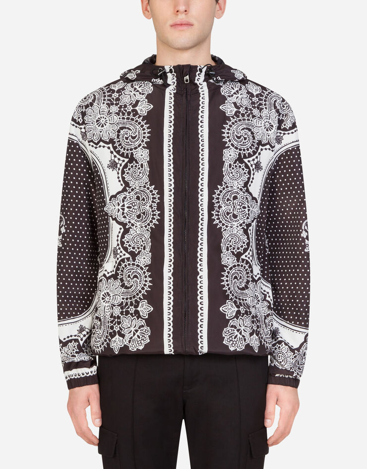 Dolce & Gabbana NYLON JACKET WITH HOOD IN BANDANA PRINT NERO G9QW0THHMXP