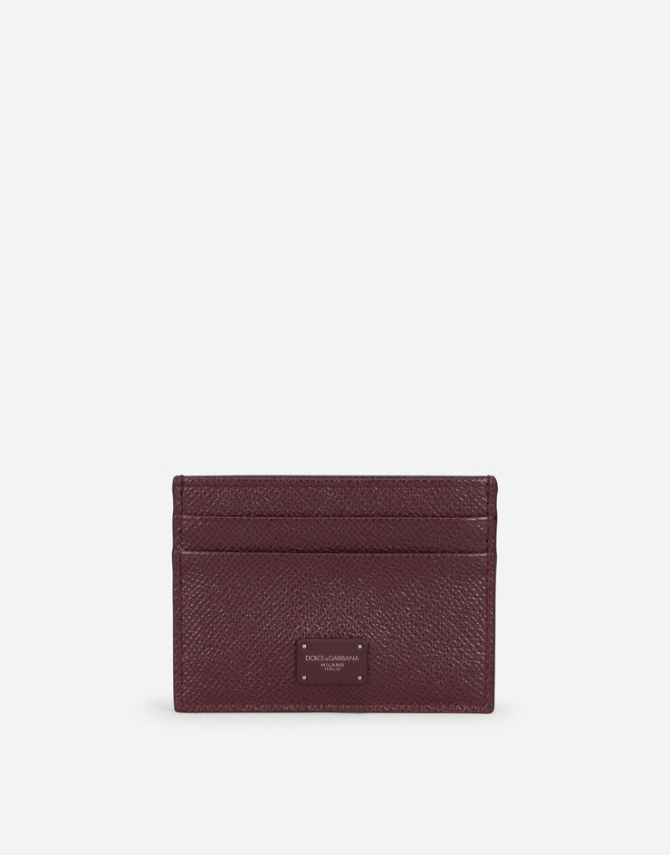 Dolce & Gabbana Porta carte di credito in pelle di vitello dauphine con targhetta logata Bordeaux BP0330AZ602