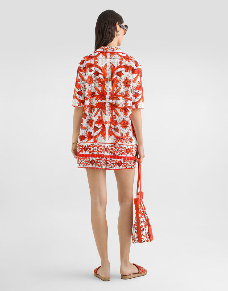 Dolce & Gabbana Majolica-print broderie anglaise lace shirt Multicolor F5T54TGDDRB