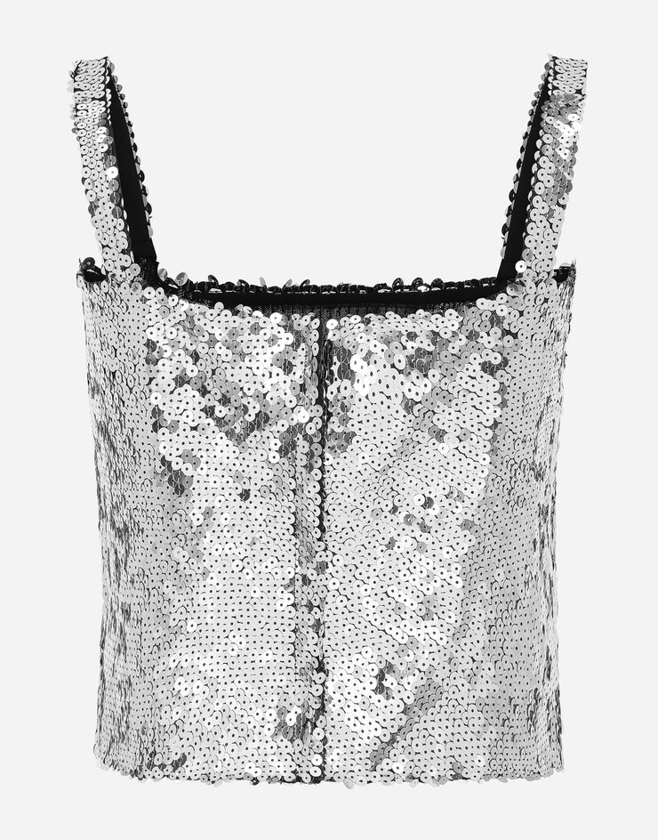 Dolce & Gabbana Sequined crop top with straps Blue F79BATFLSEP