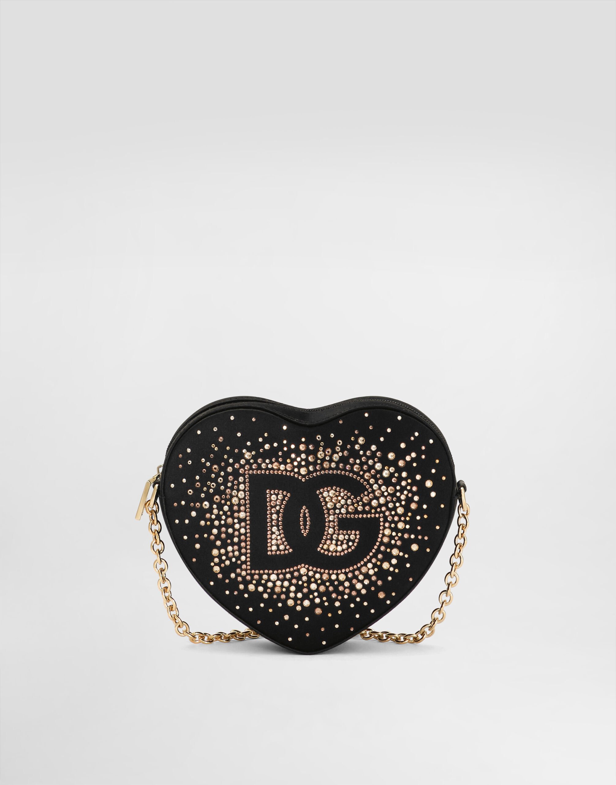 Satin DG Girlie Heart crossbody bag with rhinestone detailing