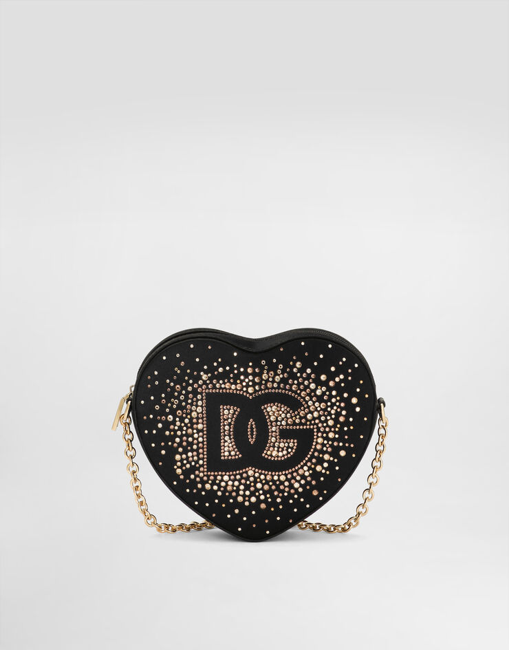 Dolce & Gabbana Umhängetasche DG Girlie heart aus Satin und Strass Schwarz EB0260AB002