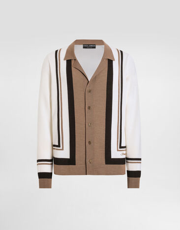 Dolce & Gabbana Cardigan aus Wolle mit DG-Stickerei Beige GXV35ZJFMDU