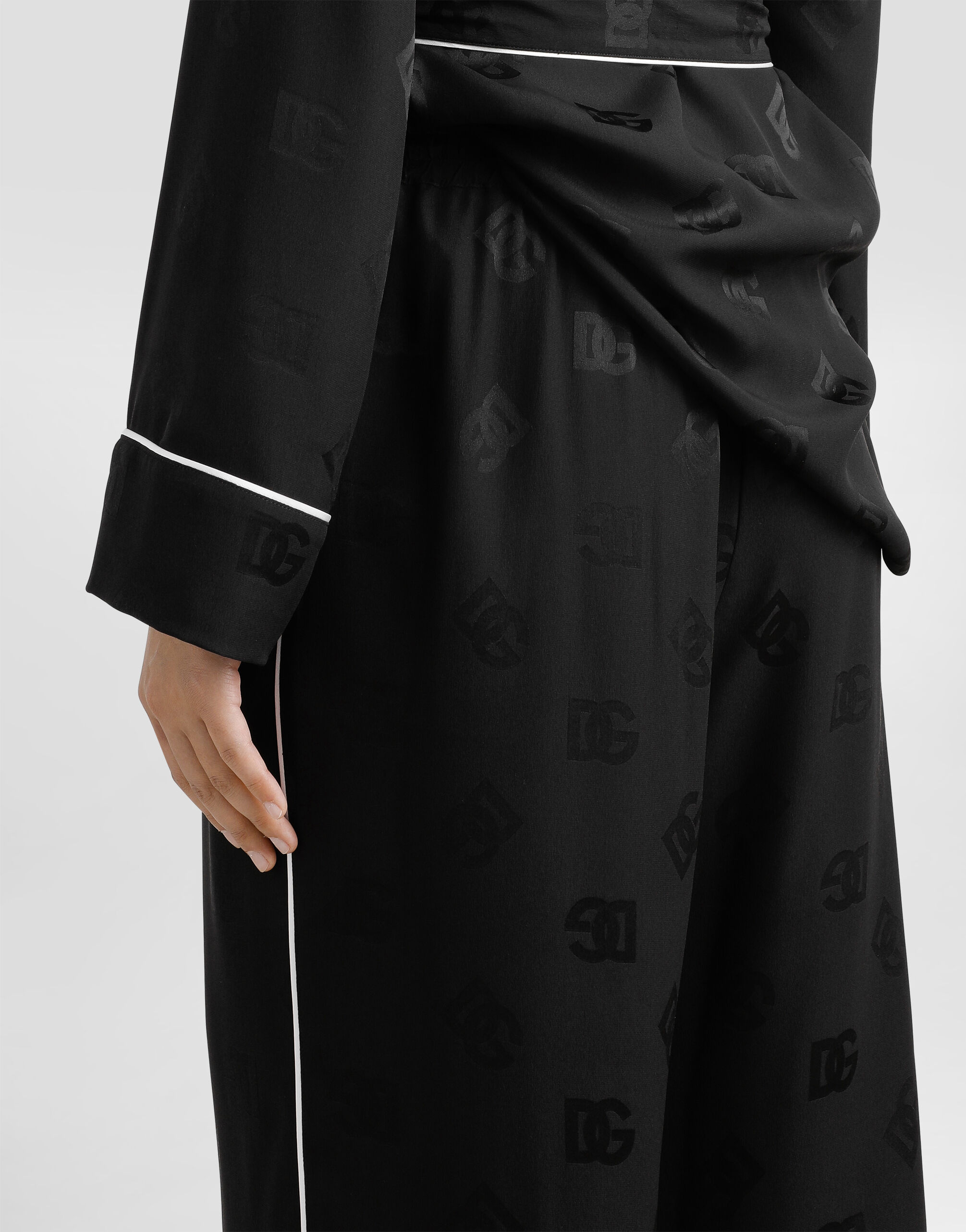 Silk satin jacquard pajama pants with all-over DG logo in Black for Women |  Dolce&Gabbana® US