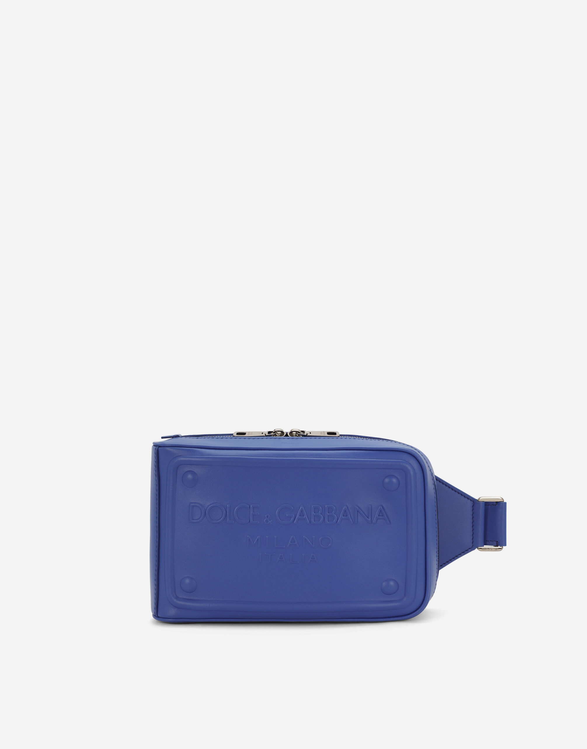 Calfskin belt bag with raised logo in Blue for Men Dolce Gabbana