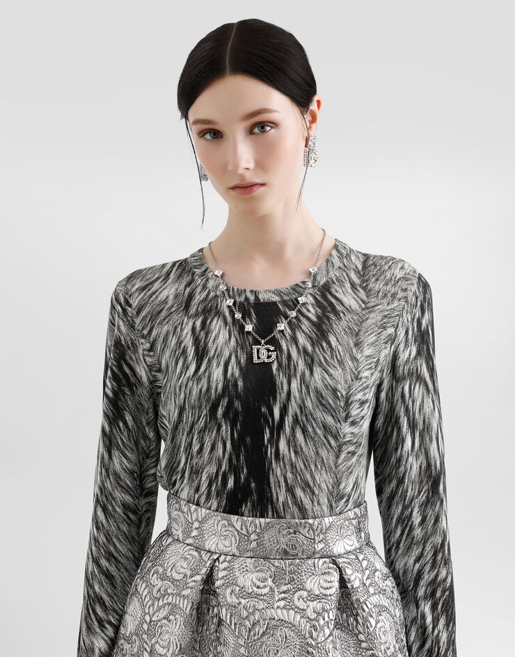 Dolce & Gabbana Seidenpullover Fellprint Grau FXX12TJAHLA