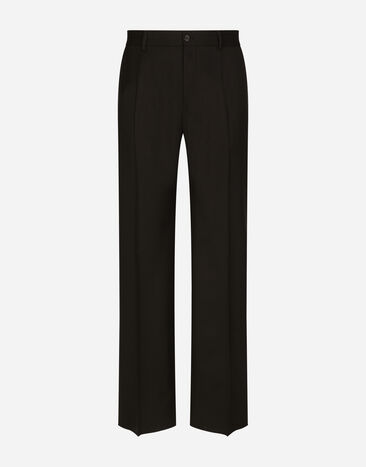 Dolce & Gabbana Pantalón de pernera ancha en sarga de lana elástica Negro G2TM9TFUBFY