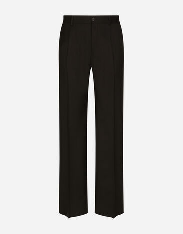 Dolce&Gabbana Stretch wool twill pants with wide leg Black GYZMHTFUBE7