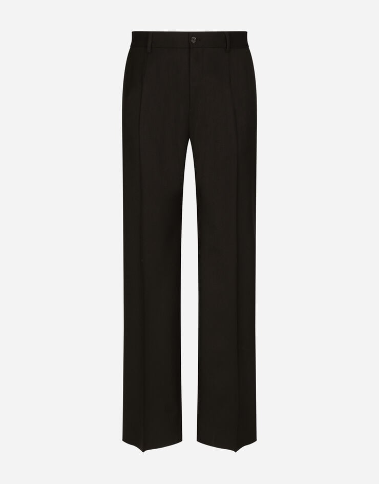 Dolce&Gabbana Pantalon jambe large en sergé de laine stretch Noir GYZMHTFUBE7
