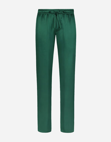 Dolce & Gabbana Silk satin jogging pants with metal DG logo Multicolor GXP56TJFMA3