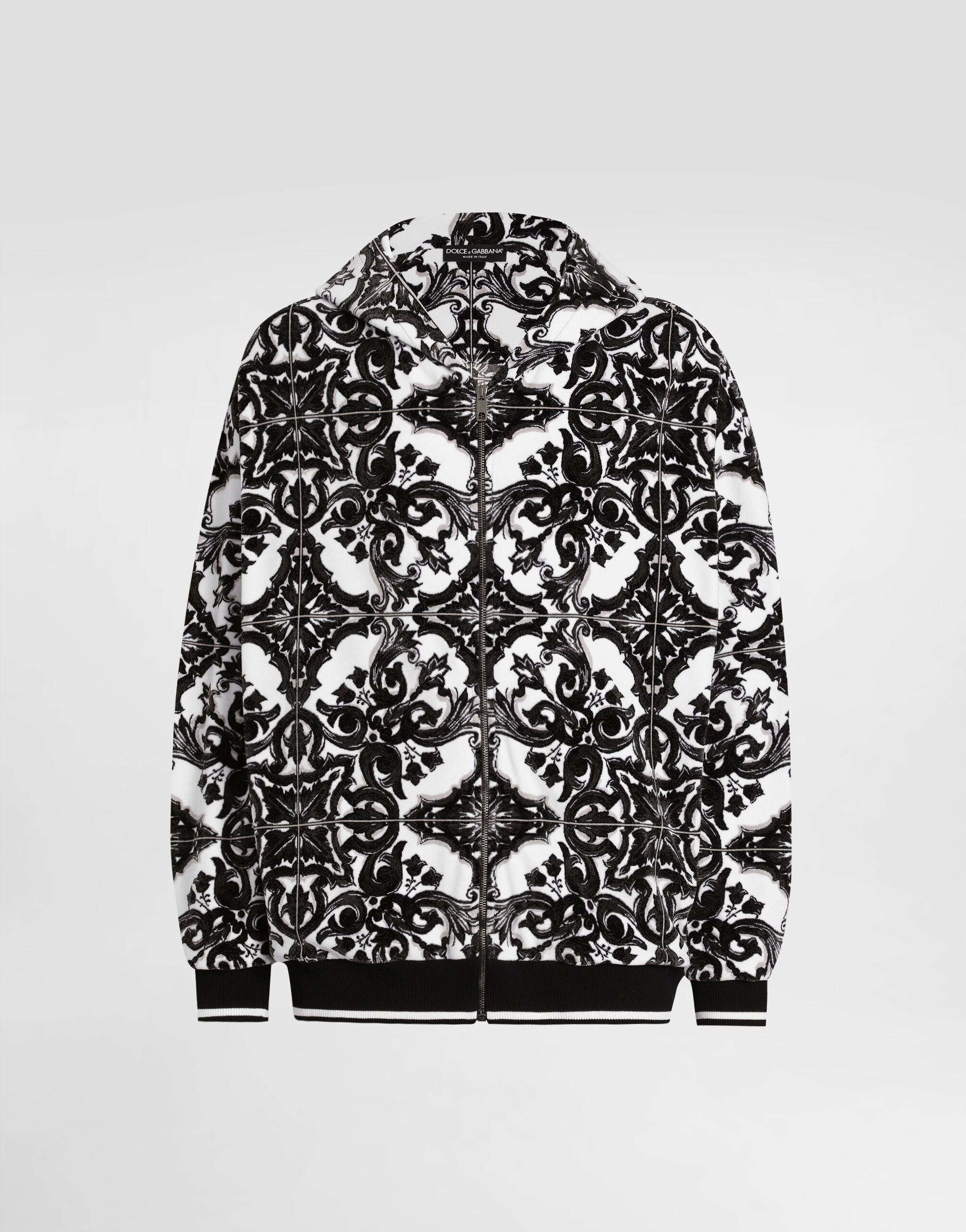 dolce&gabbana 花柄　刺繍　ゴス系　ダークウェア Majolica-print jacquard chenille hoodie in Multicolor for Men