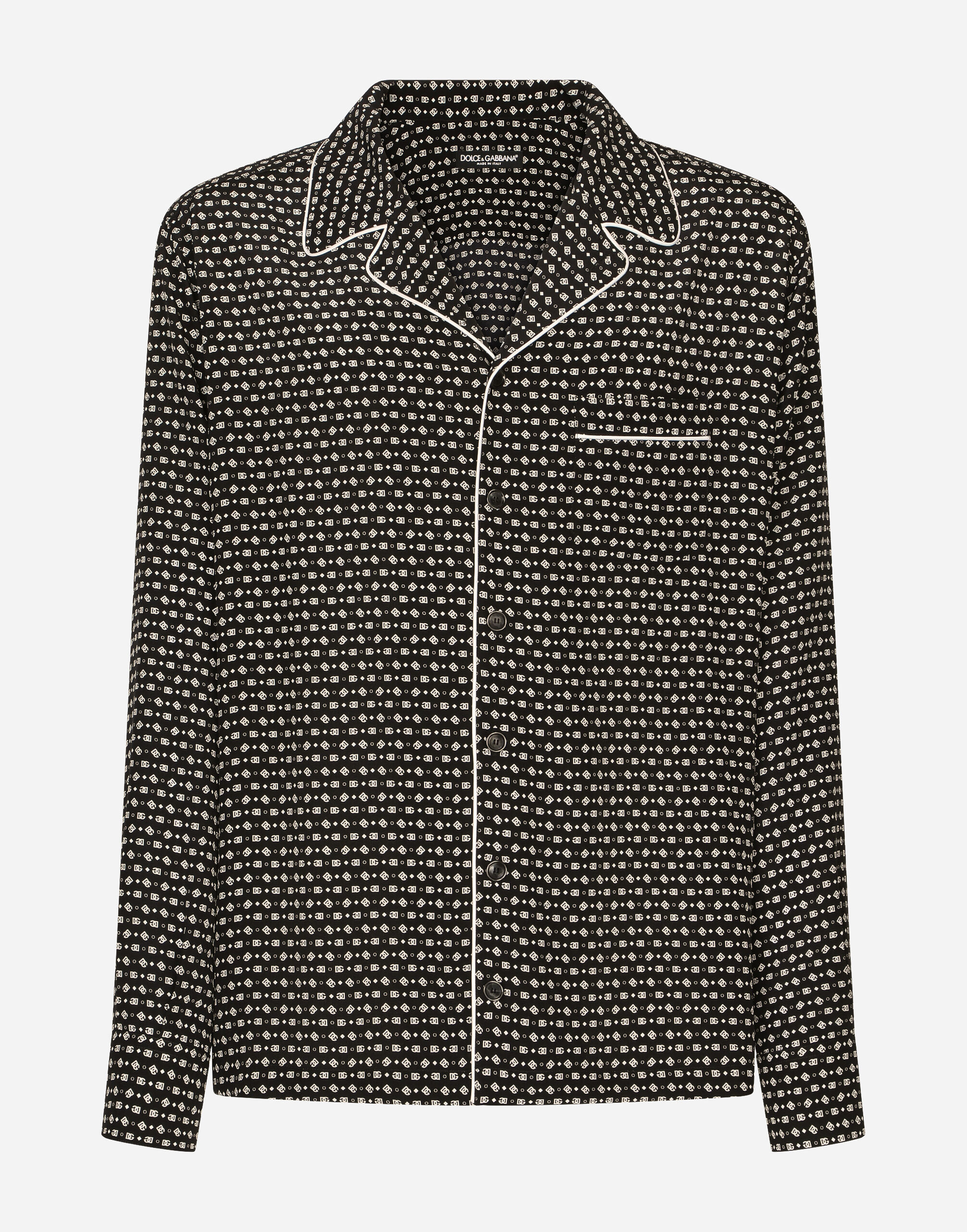 Crepe de chine shirt with DG logo print en Noir pour homme Dolce Gabbana