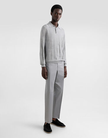 Dolce & Gabbana Silk polo-shirt with jacquard logo Grey GXZ25TJBSK5