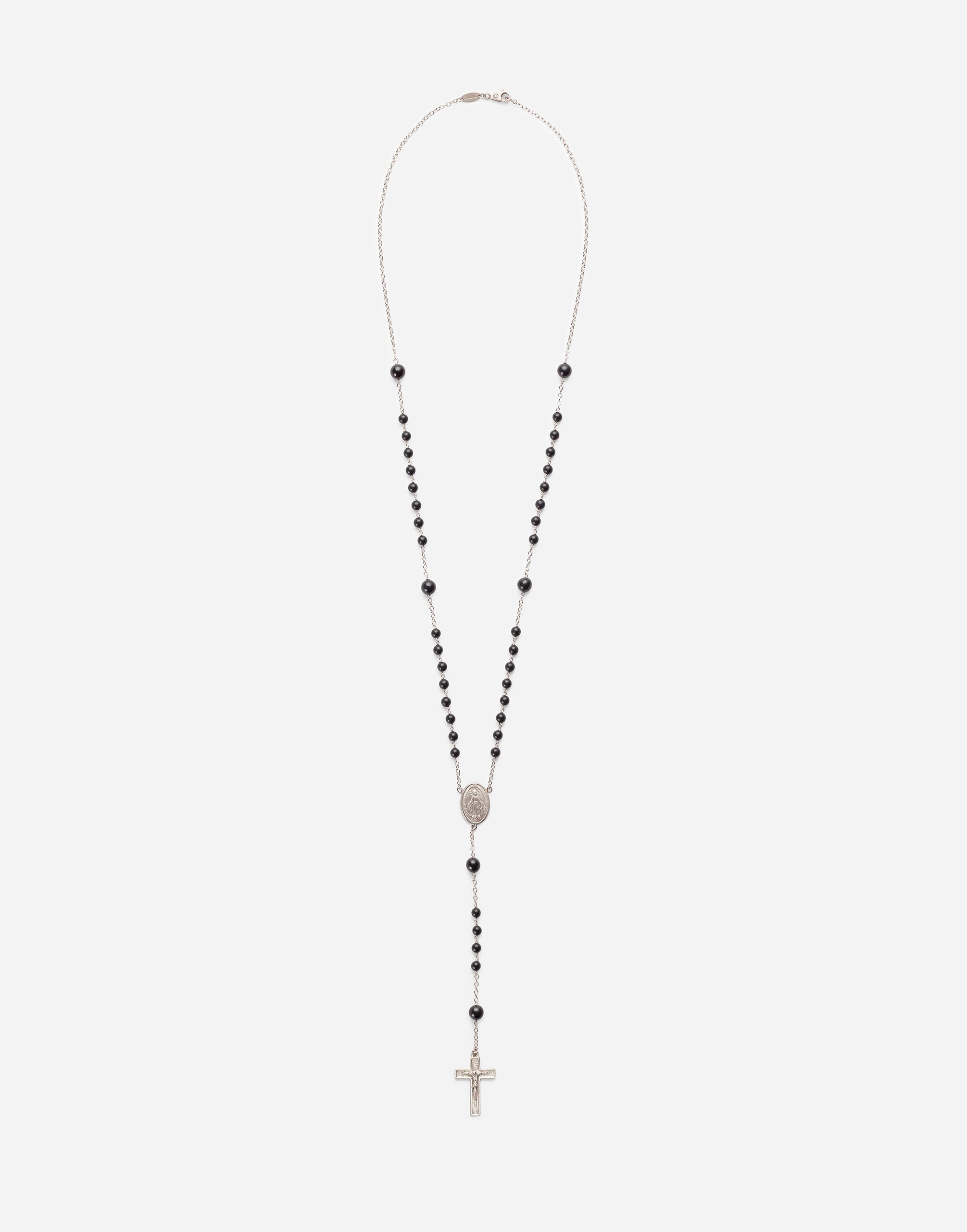 Dolce & Gabbana White gold Devotion rosary necklace with black jade spheres Black WWJS1SXR00S
