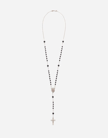 Dolce & Gabbana Collana rosario Devotion in oro bianco con giade nere di forma sferica Palladio WNDS3GWPLD1